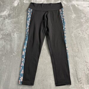 BlackStrap Leggings Womens XL Black Floral Side Panel Ankle Yoga Athletic Gym